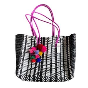 Anthropologie Black and White Plastic Beach Summer Tote Bag NWT